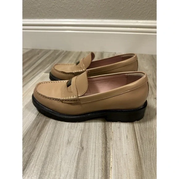 FREE PEOPLE Liv Camel Leather Penny Loafers 6 EUR 36 Heritage Minimalist Preppy - Picture 3 of 16